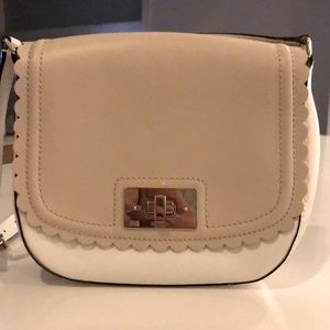 Kate Spade leather shoulder handbag. White & tan.